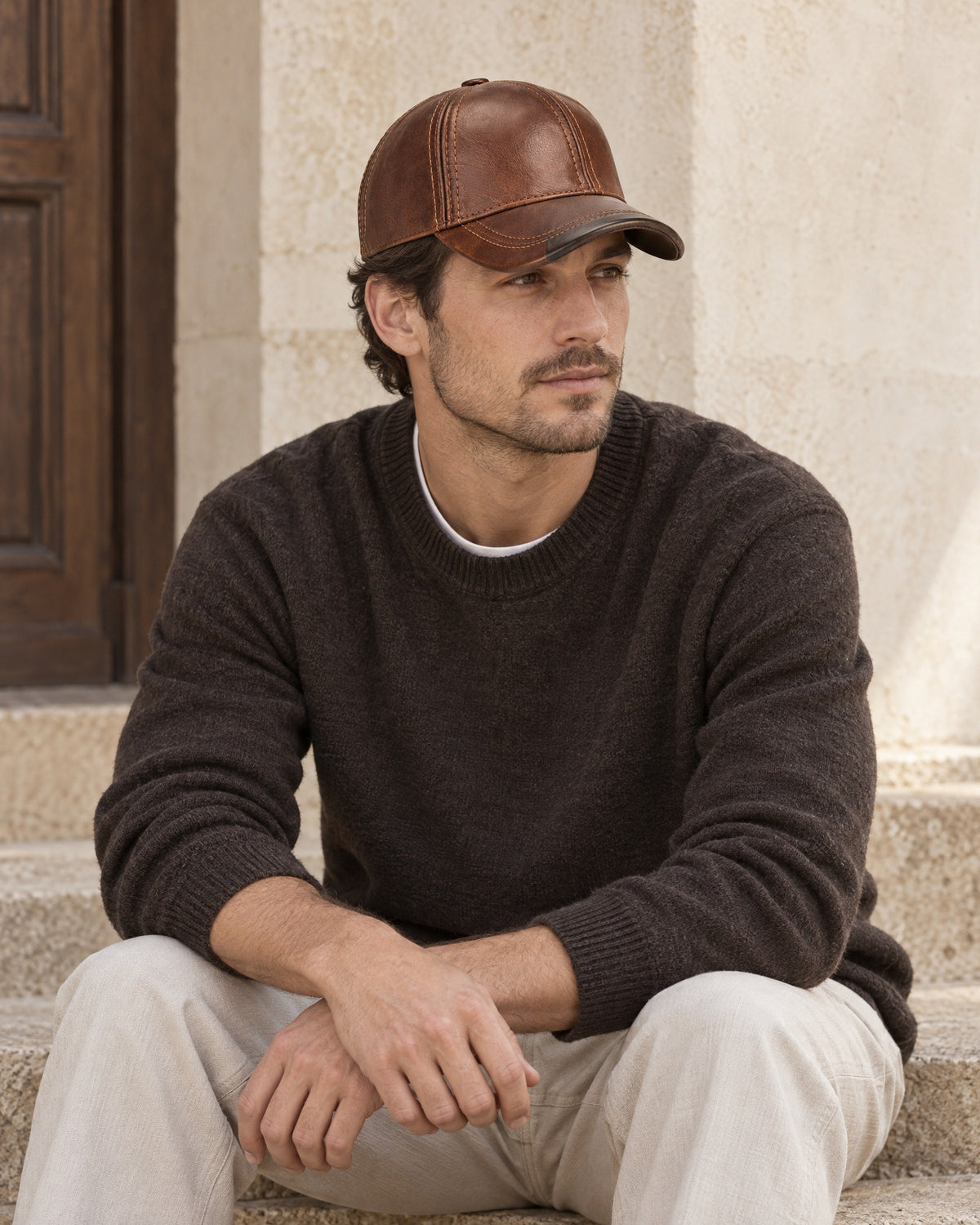 Vintage Genuine Leather Baseball Cap for Men – on-model photo