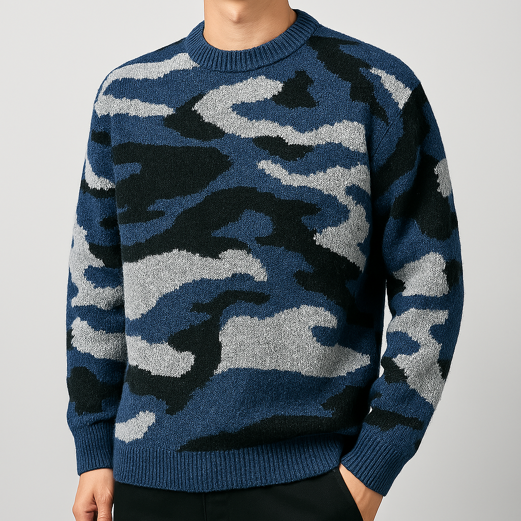 Rowland Wool Camo Sweater - Blue