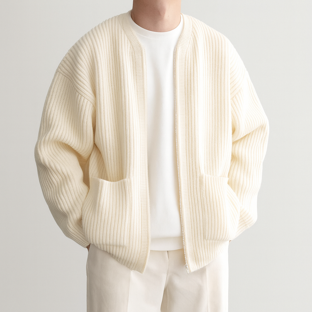 Rowland Wool Zip-Up Cardigan - Beige