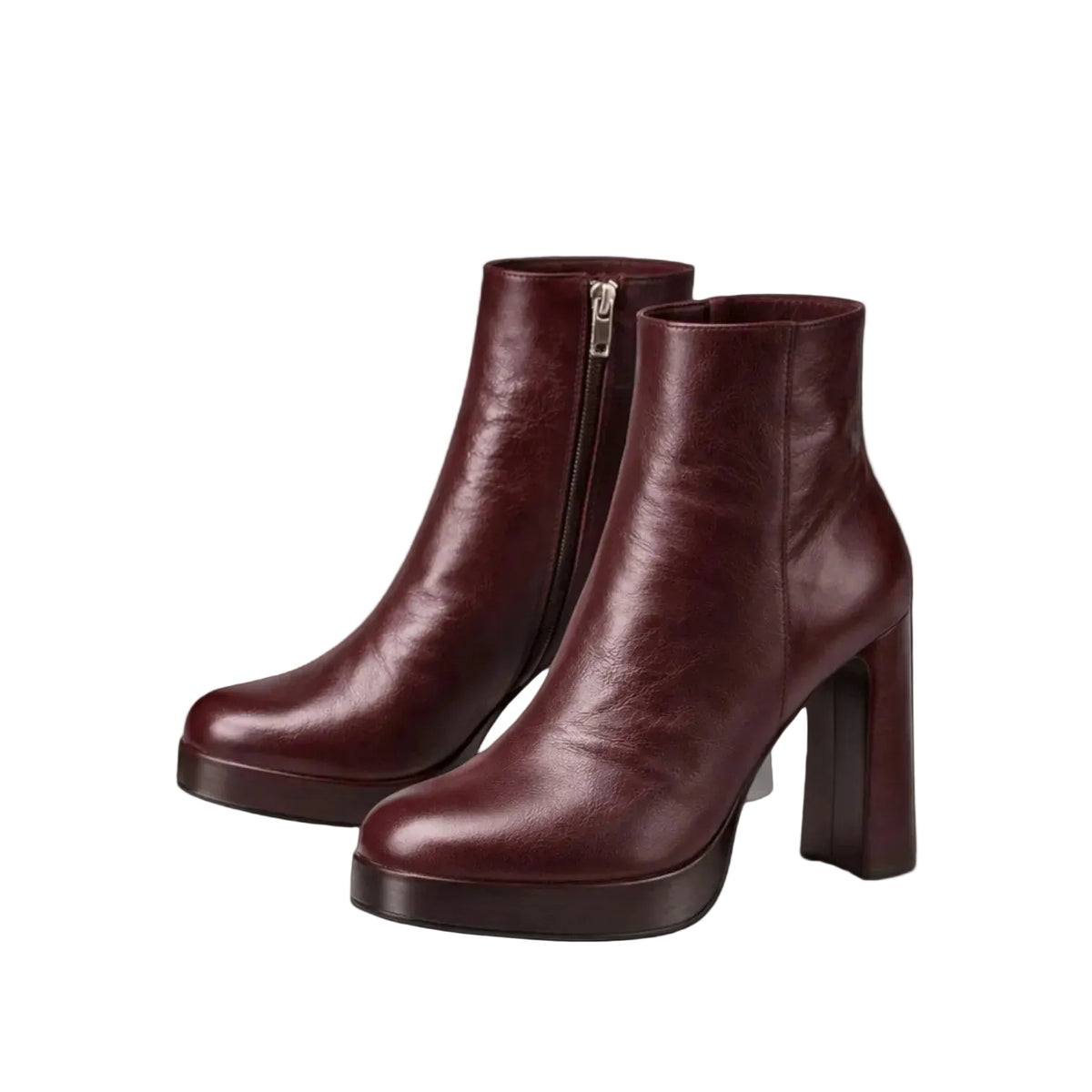 Platform Block Heel Leather Ankle Boots for Women - Red