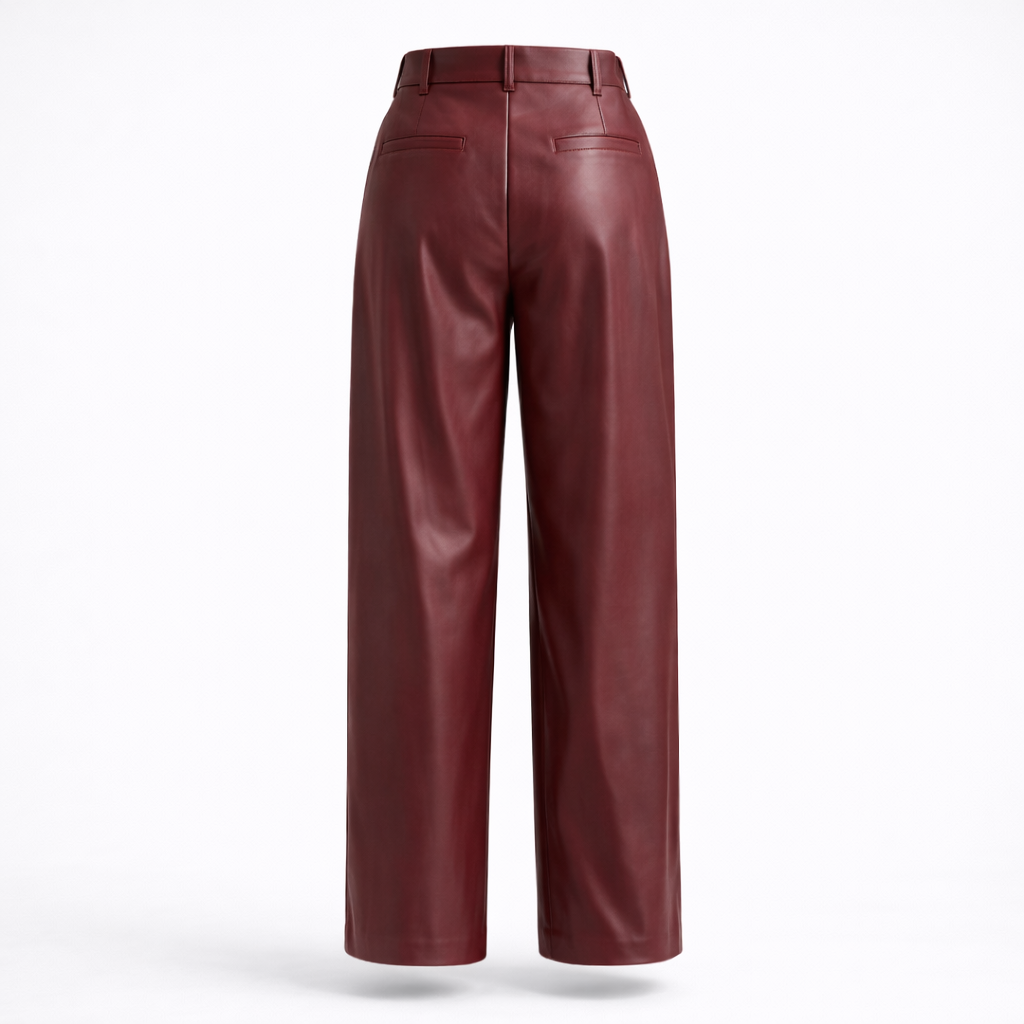 Wide-Leg Pleated Leather Pants for Women