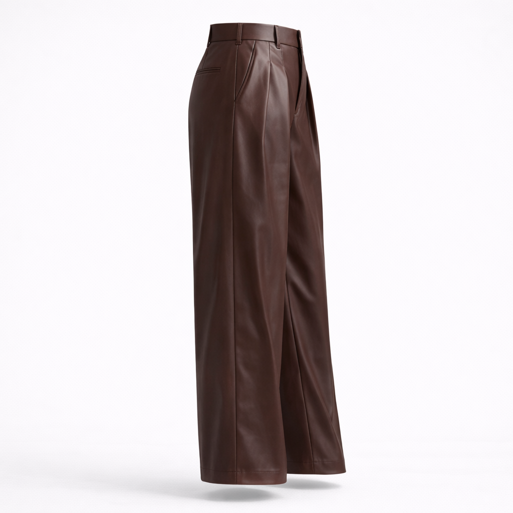 Wide-Leg Pleated Leather Pants for Women