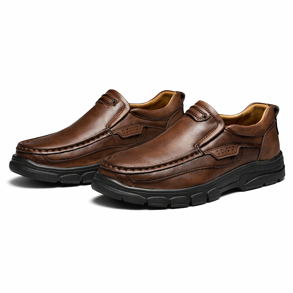 Leather Slip-On Casual Shoes for Men - Dark Brown