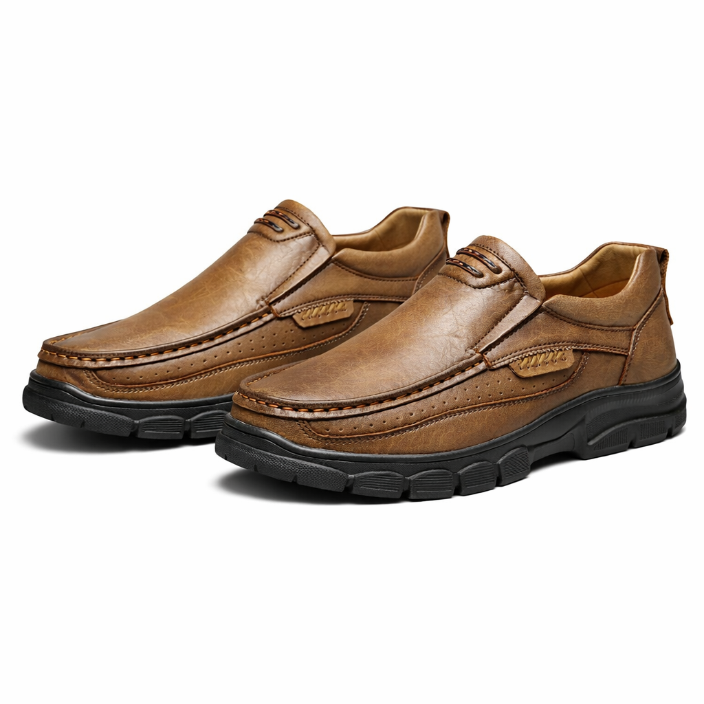 Leather Slip-On Casual Shoes for Men - Light Brown