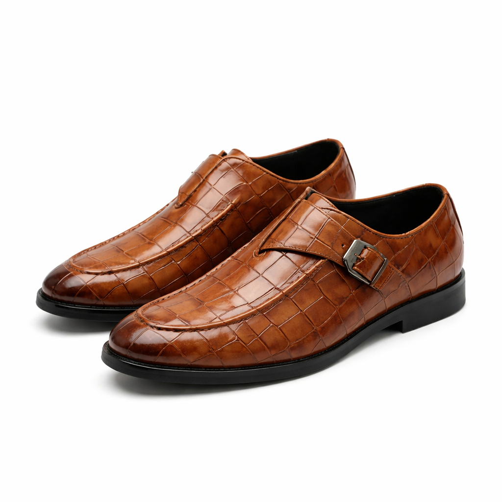 Montari Monk Strap Genuine Leather Shoes - Brown