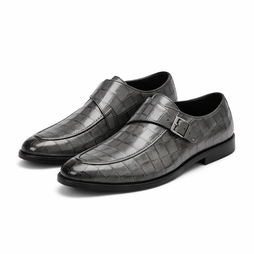 Montari Monk Strap Genuine Leather Shoes - Gray