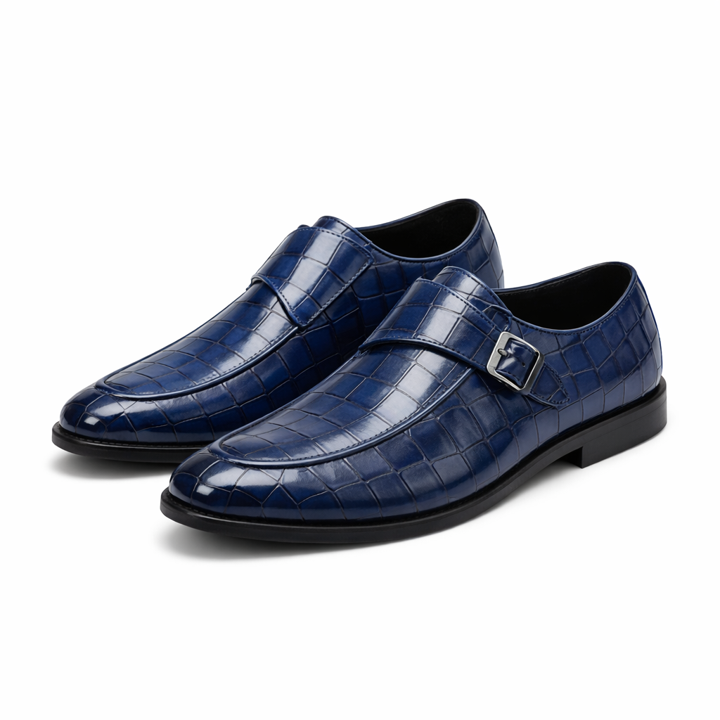 Montari Monk Strap Genuine Leather Shoes - Blue