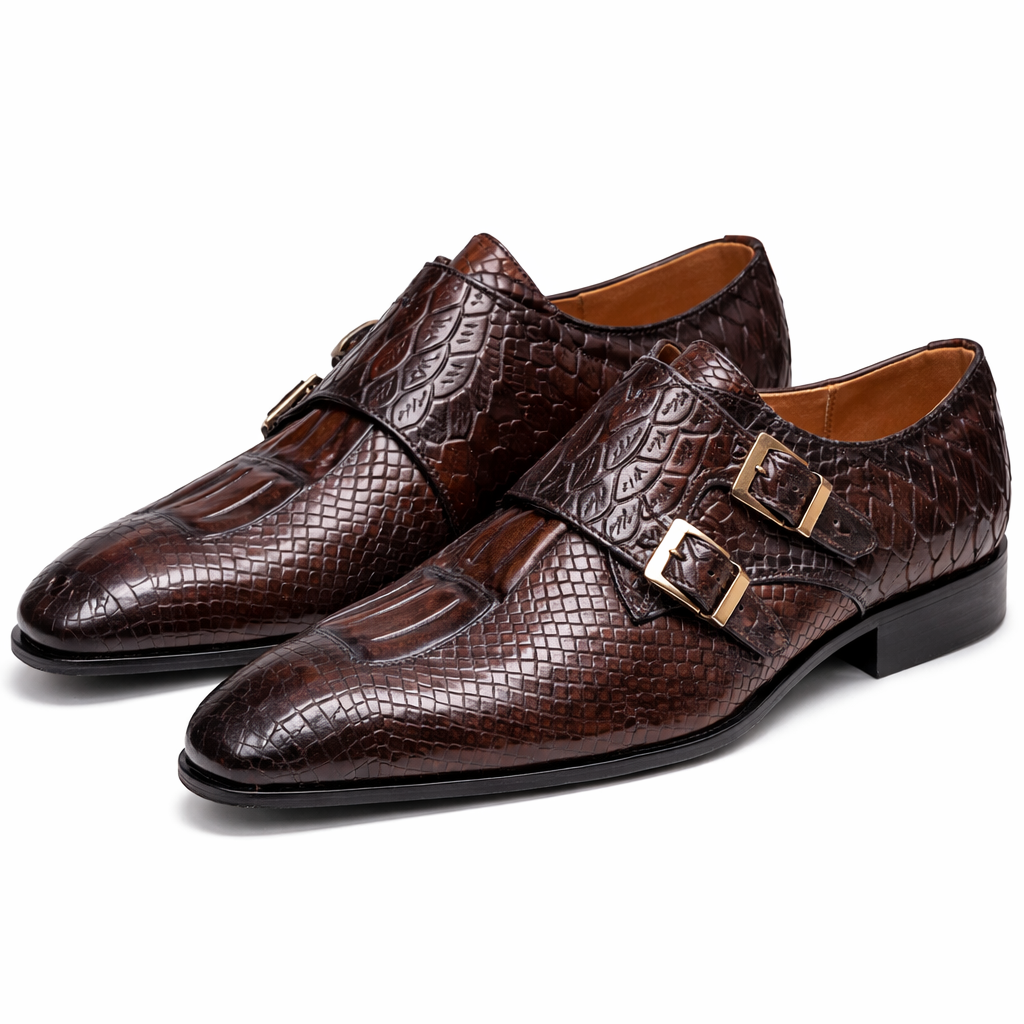 Montari Genuine Leather Monk Strap Oxfords - Brown