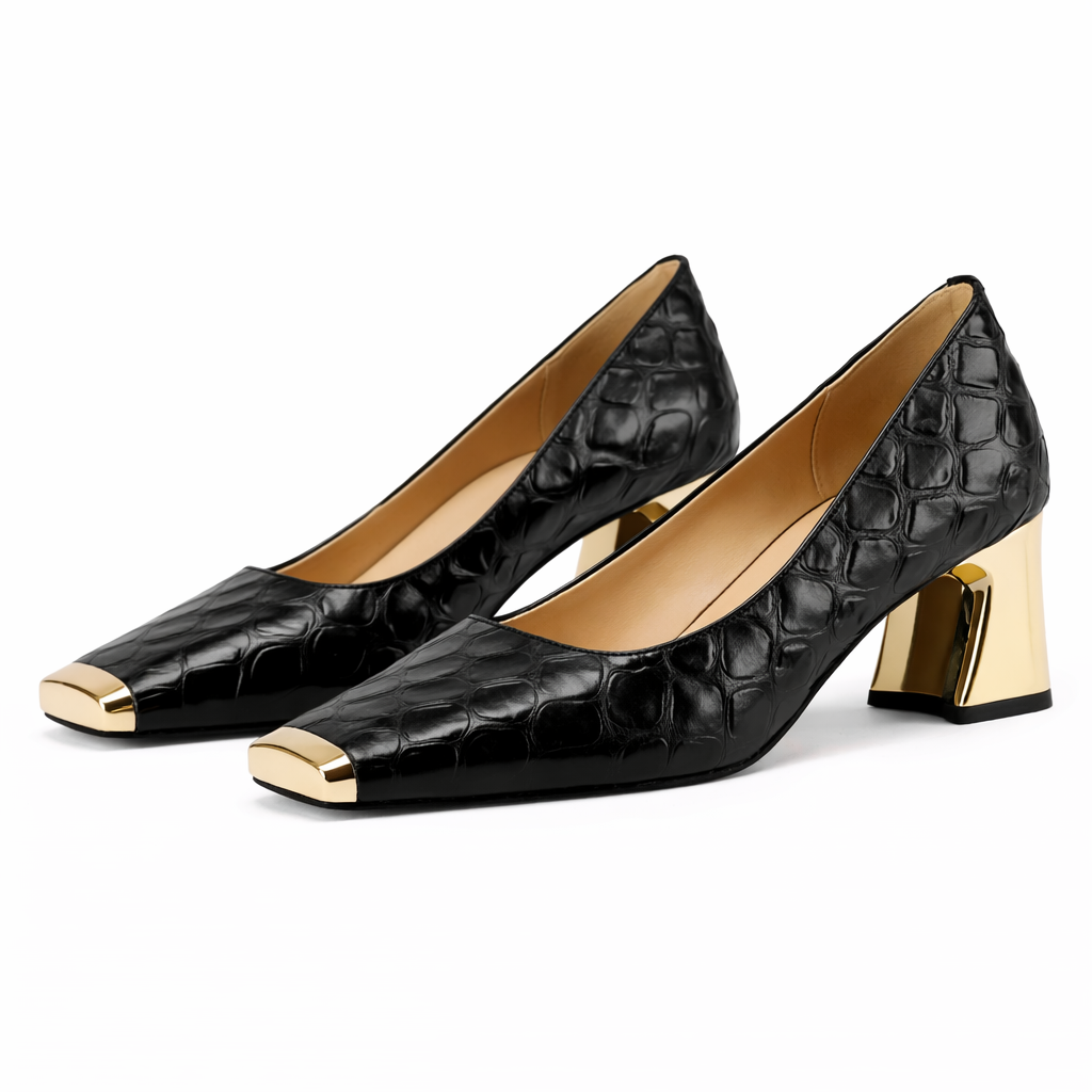 Savina Genuine Leather Heels - Black