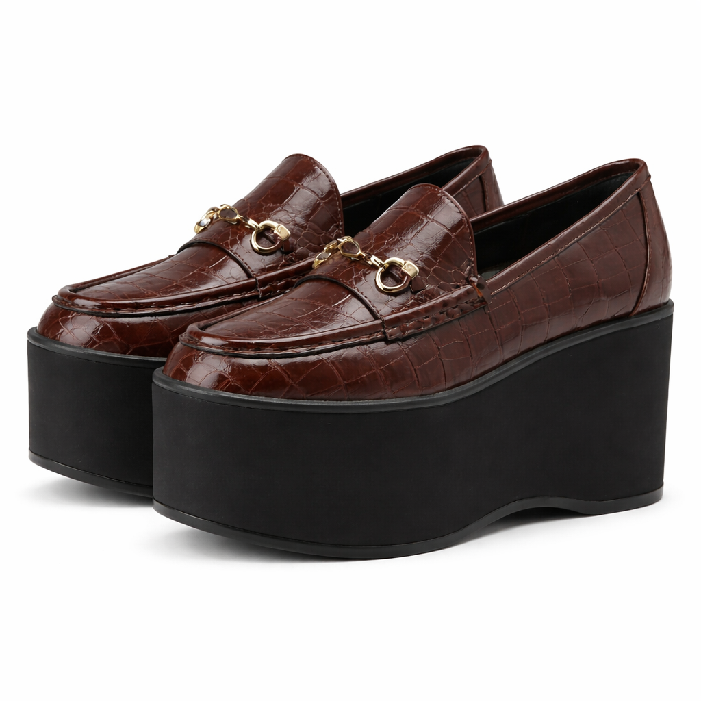 Savina Genuine Leather Platform Loafers - Brown