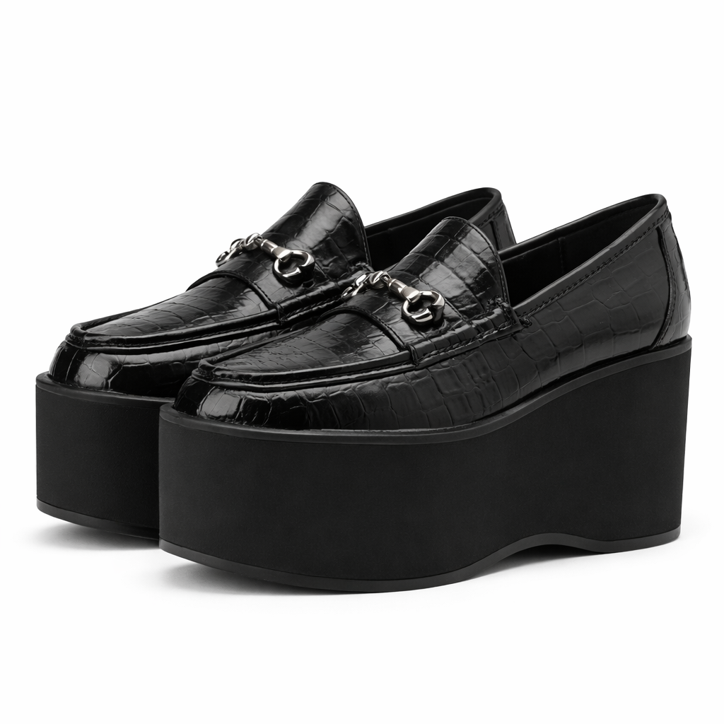Savina Genuine Leather Platform Loafers - Black