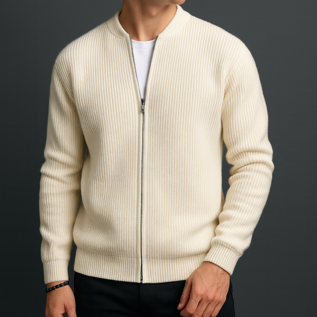 Montari Wool Zip-Up Cardigan - White