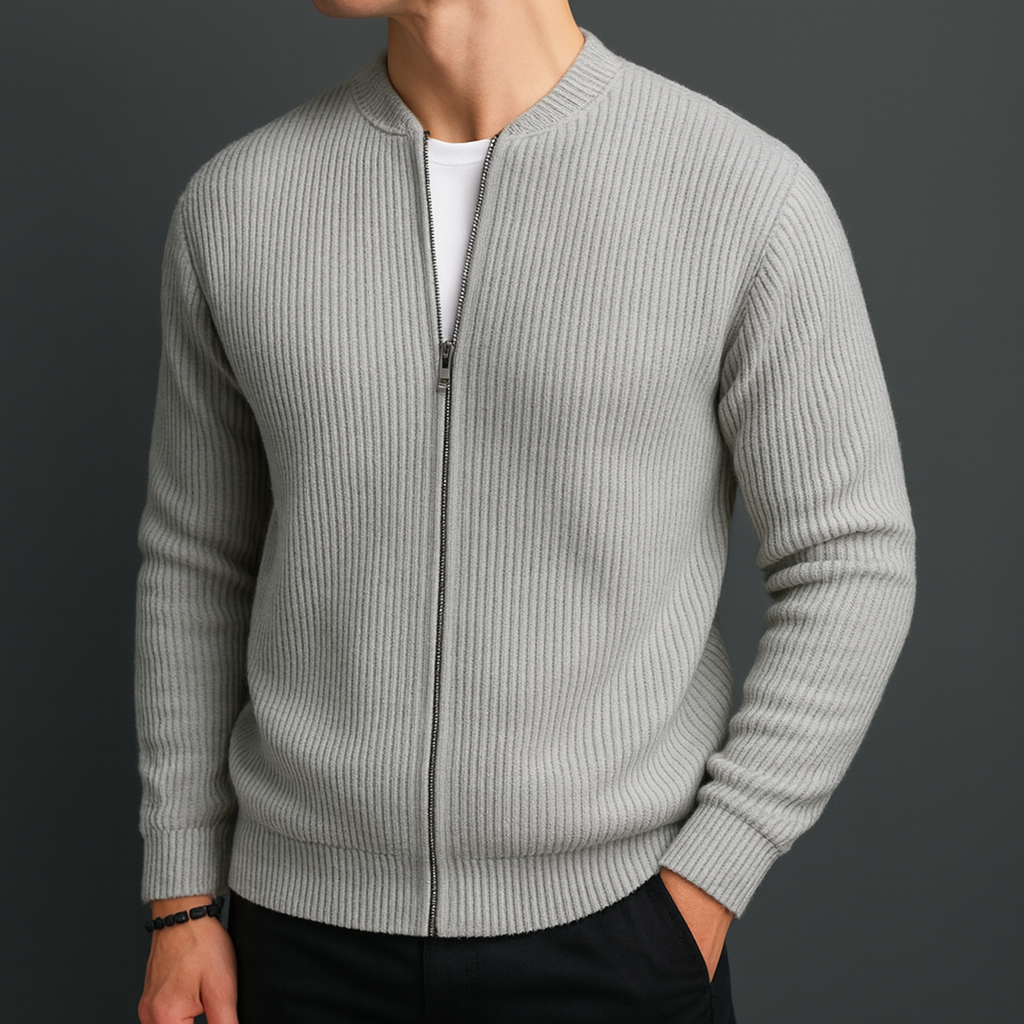 Montari Wool Zip-Up Cardigan - Gray