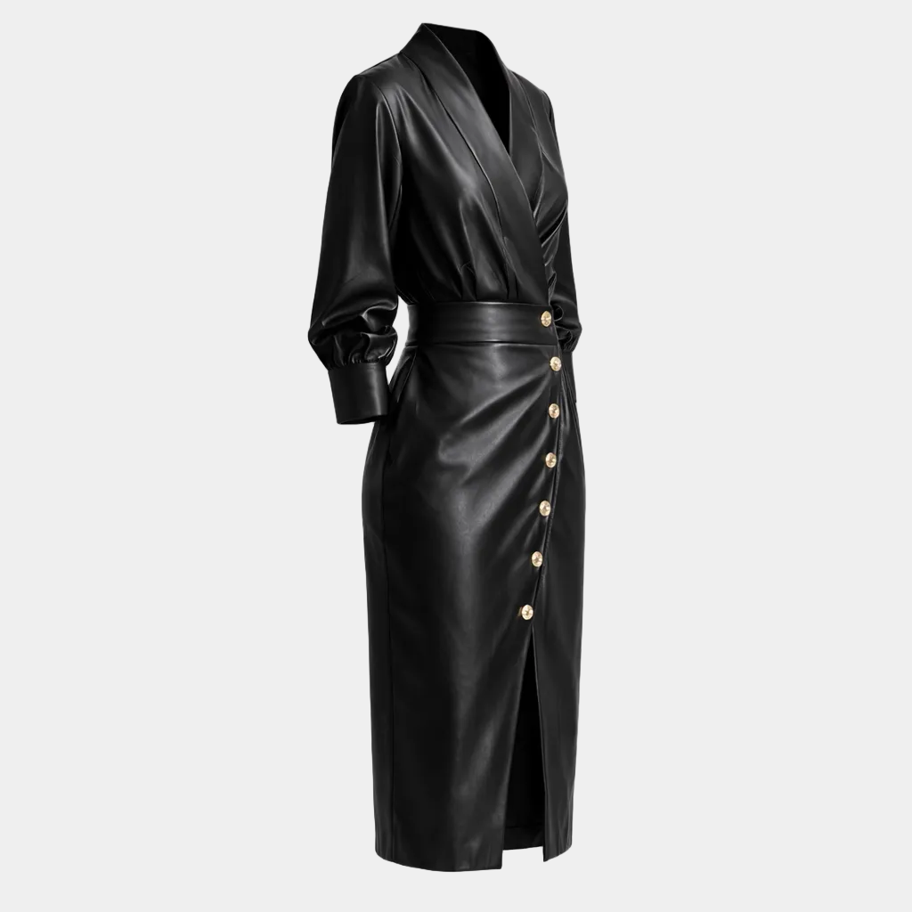 Wrap-Style Leather Belted Dress for Women