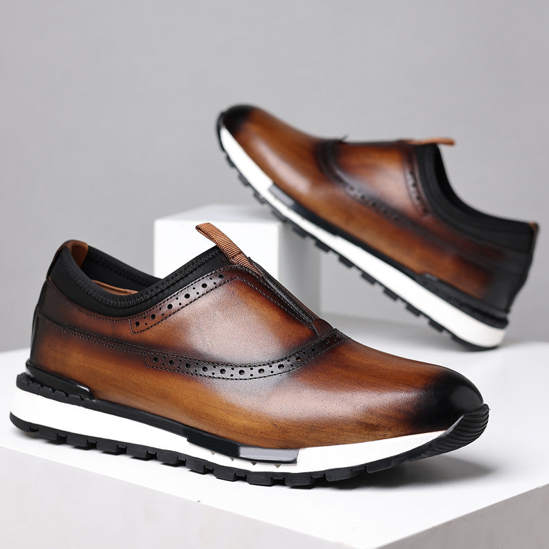 Slip-On Brogue Detail Leather Sneakers for Men