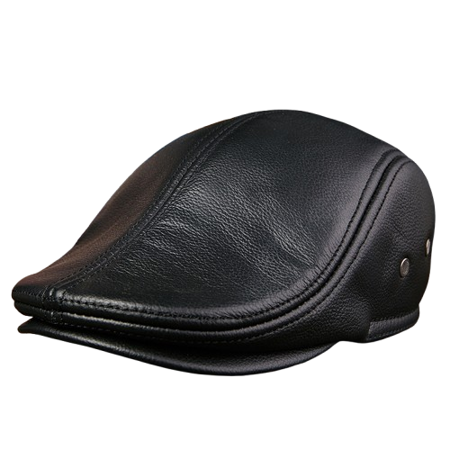 Montari Genuine Leather Beret Cap - Black