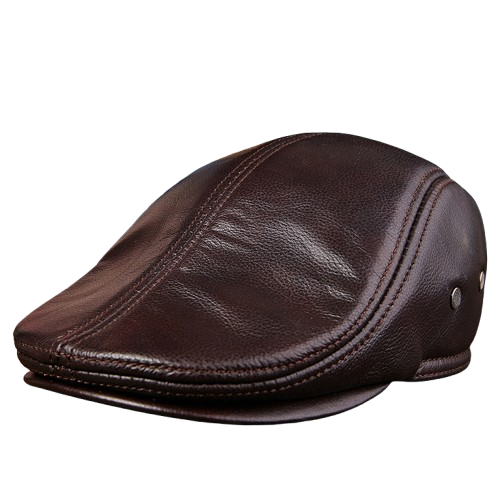 Montari Genuine Leather Beret Cap - Dark Brown