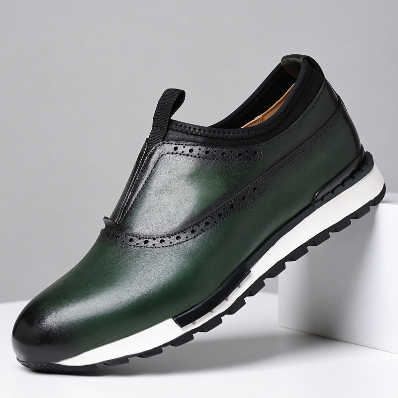 Slip-On Brogue Detail Leather Sneakers for Men