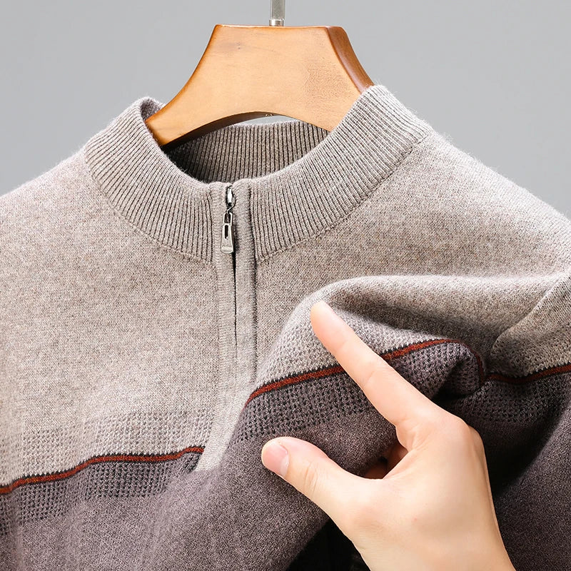Calvari Wool Quarter-Zip Sweater - Taupe