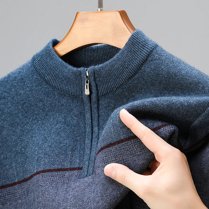 Calvari Wool Quarter-Zip Sweater - Blue