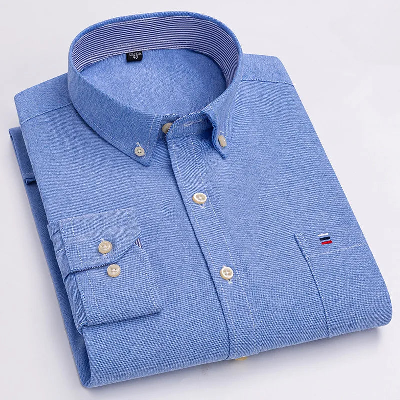 Corbin Cotton Button-Up Long Sleeve Shirt - Blue