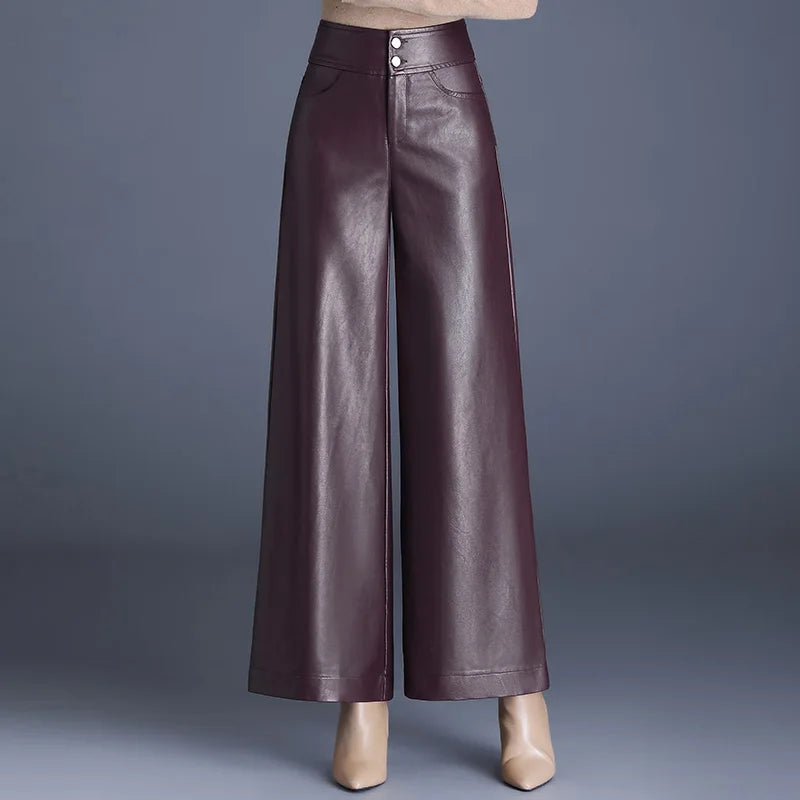Sylvana Vegan Leather Wide-Leg Pants - Angola Red
