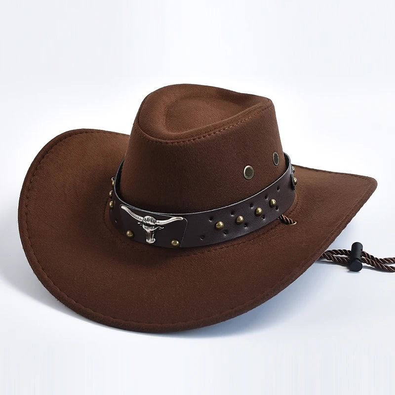 Garrison Suede Western Cowboy Hat with Chin Strap - Coffee