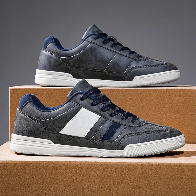 Men's Genuine Leather Low-Top Sneakers - Gray