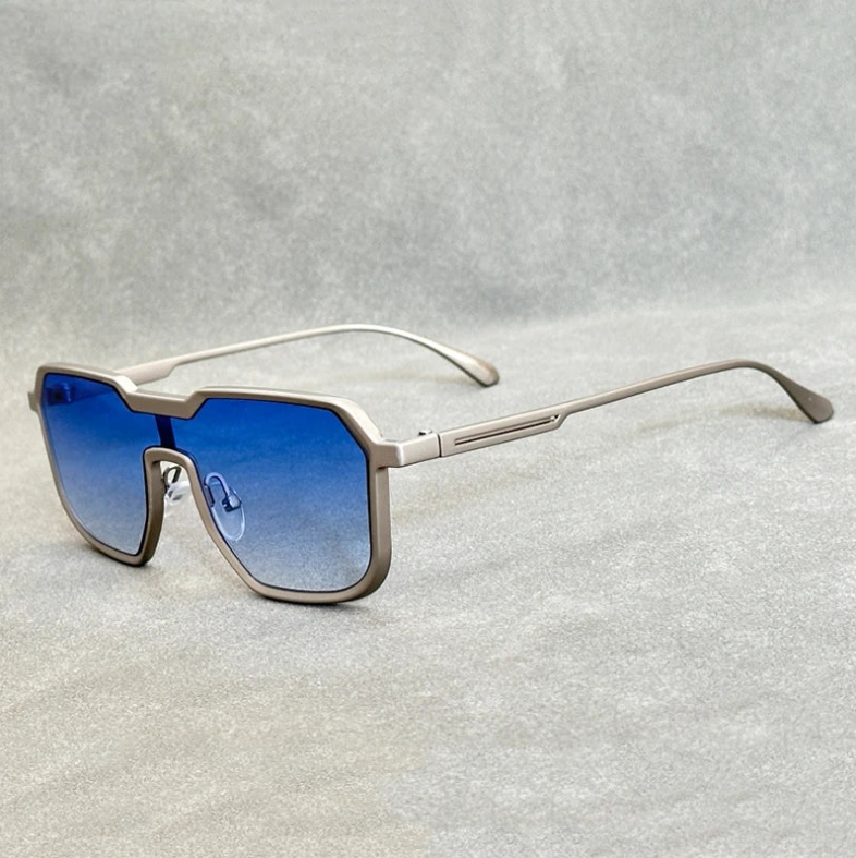 Men's Aviator Sunglasses – UV400 Protection - Silver - Blue Lens