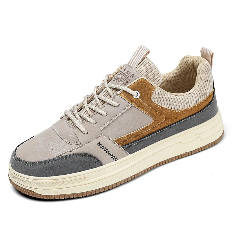 Men's Patchwork Low-Top Sneakers - Taupe