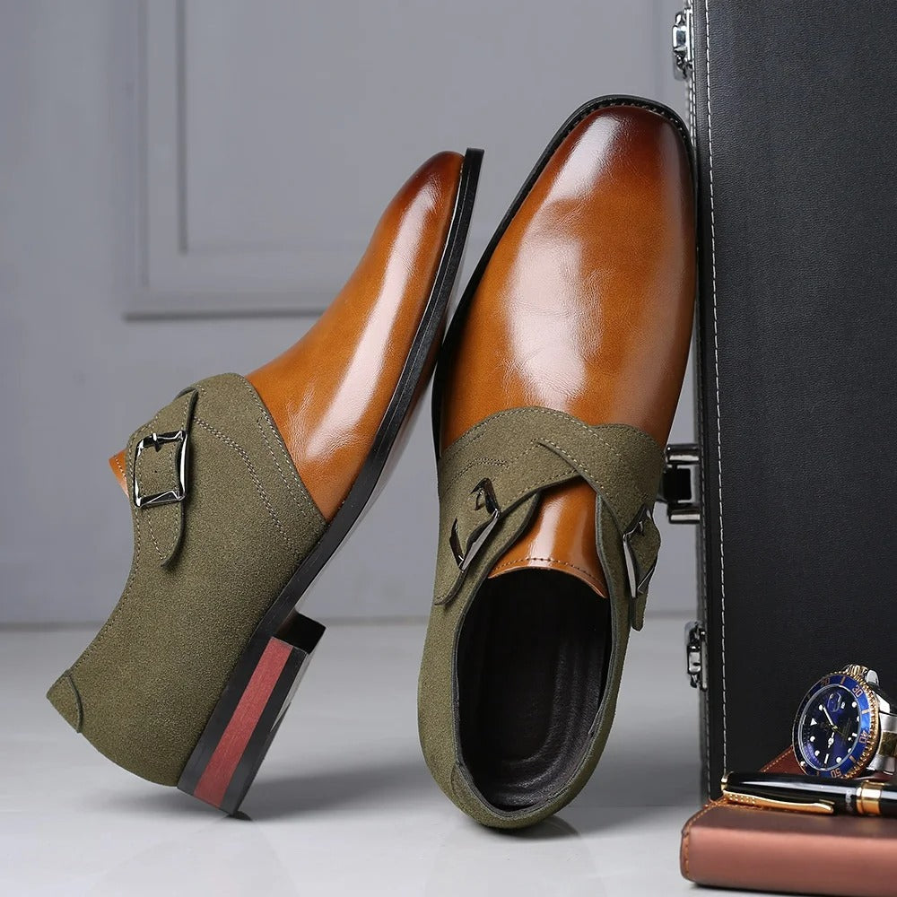 Men's Suede Double Buckle Loafers - Brown