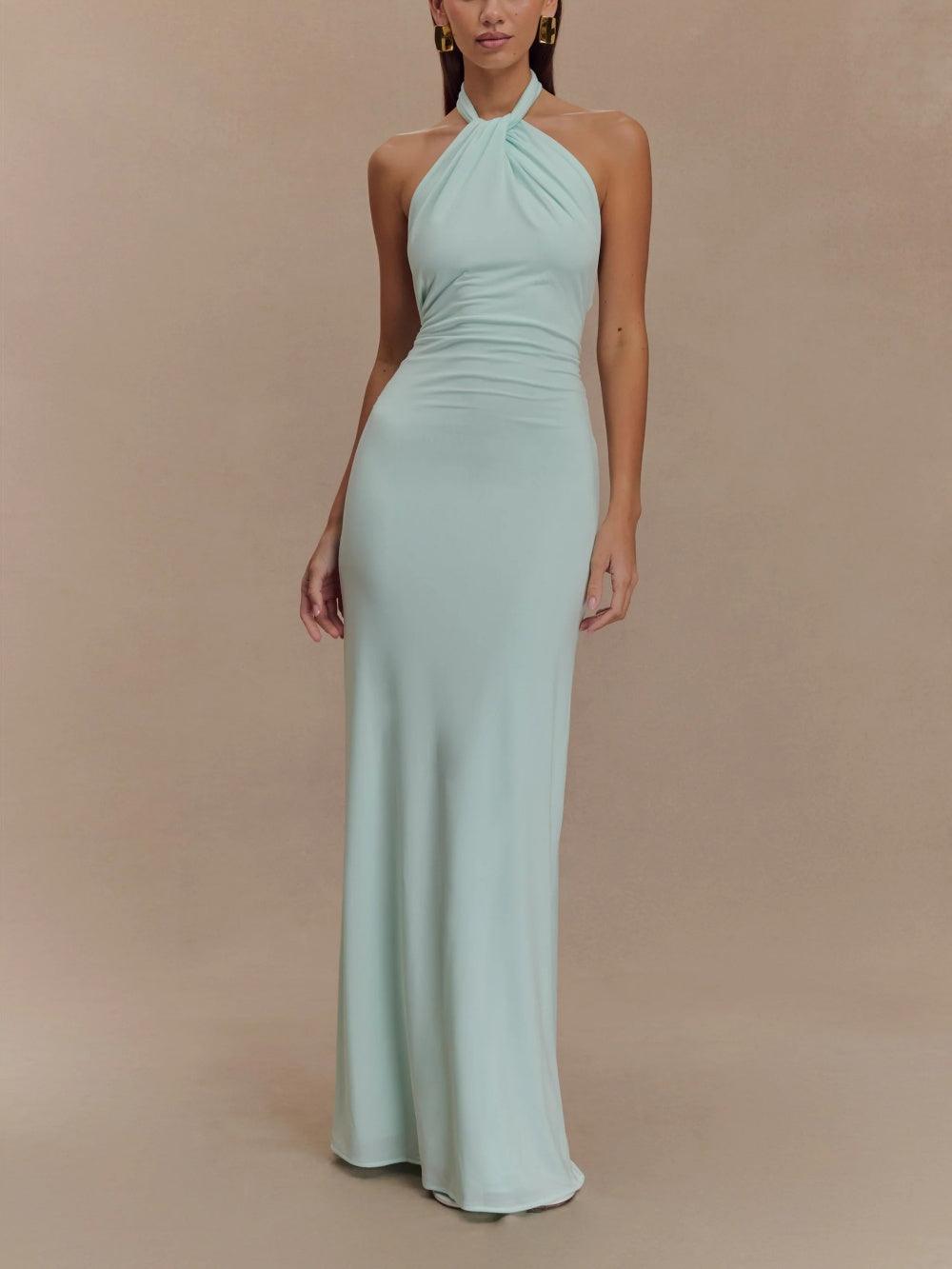 Halter Maxi Dress – Women's Evening Dress - Blue Lagoon
