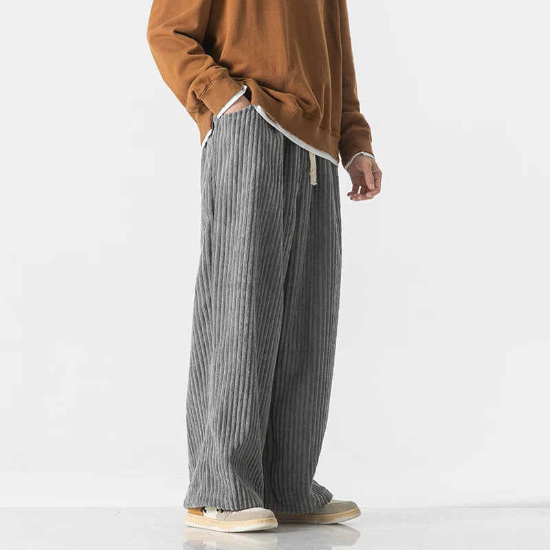 Wide-Leg Corduroy Drawstring Pants for Men