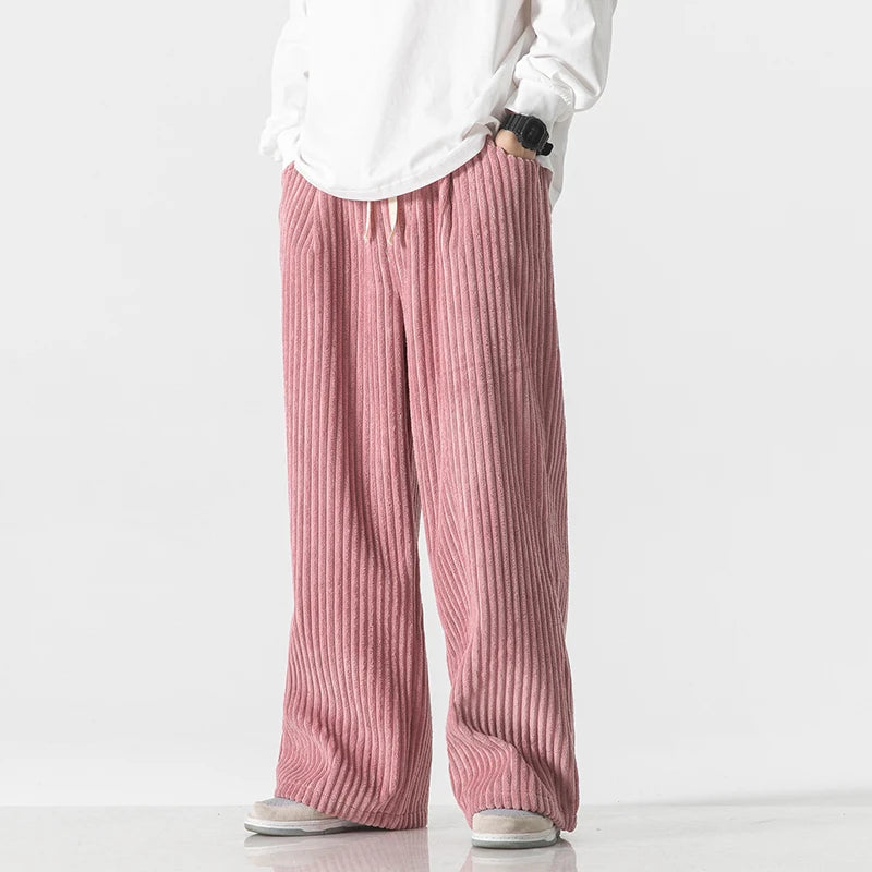 Wide-Leg Corduroy Drawstring Pants for Men