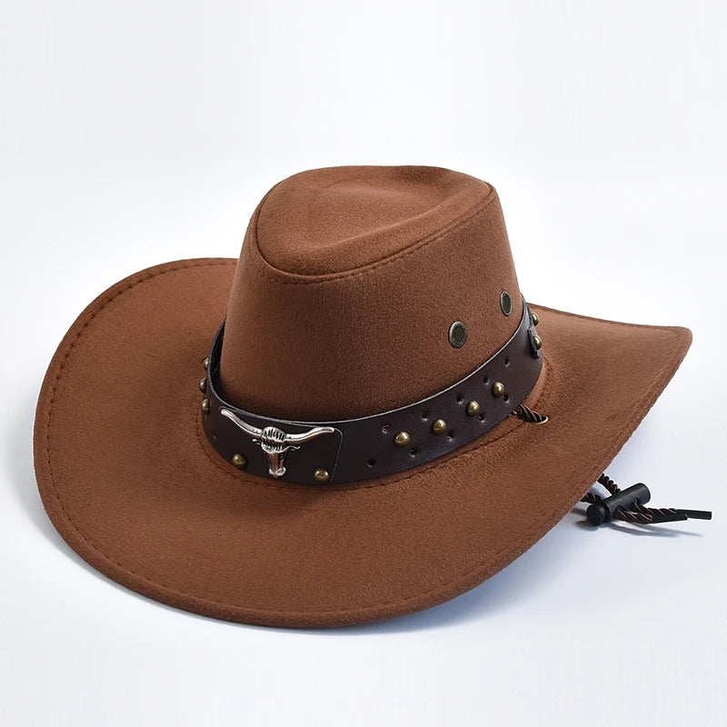 Garrison Suede Western Cowboy Hat with Chin Strap - Brown