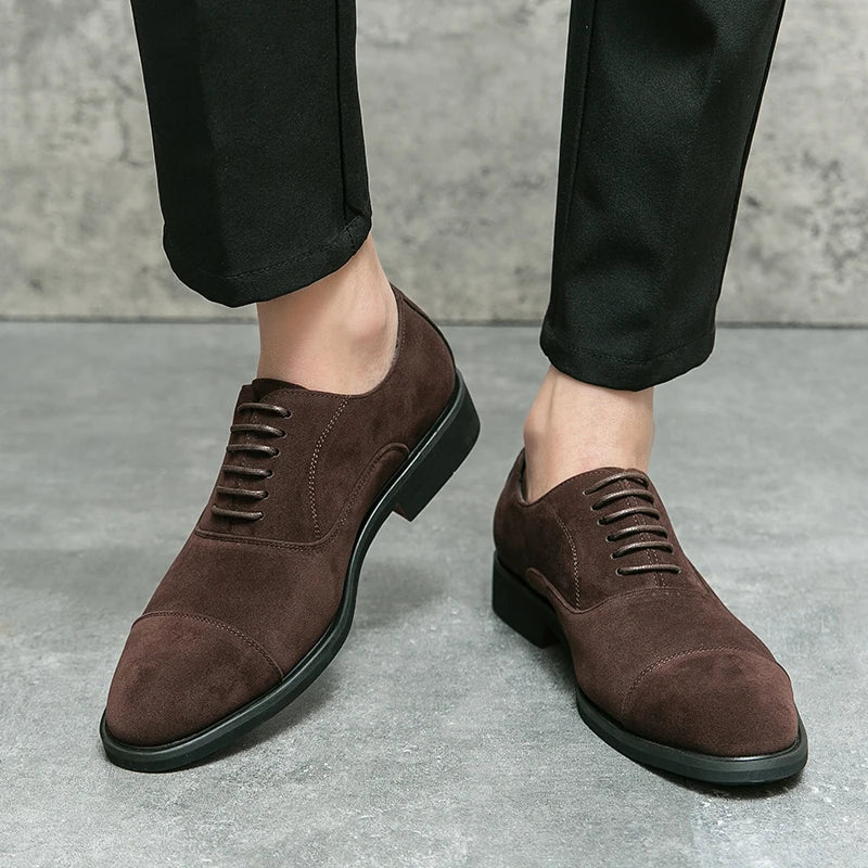 Cap Toe Suede Oxford Dress Shoes for Men