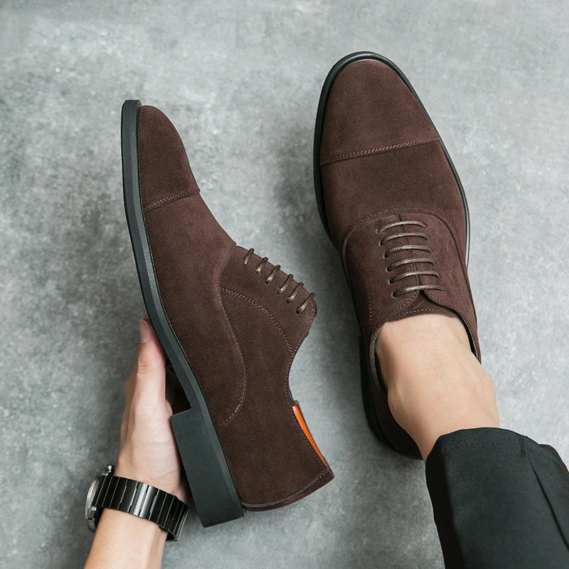 Cap Toe Suede Oxford Dress Shoes for Men
