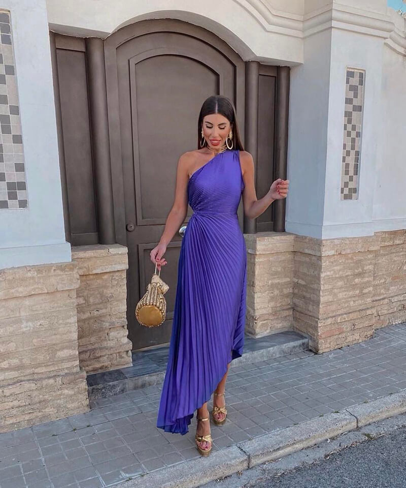 One-Shoulder Midi Dress – Women's Cocktail Dress - Purple