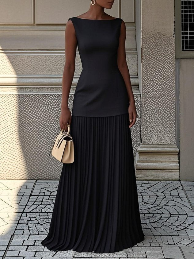 Pleated Maxi Dress – Women's Evening Dress - Black