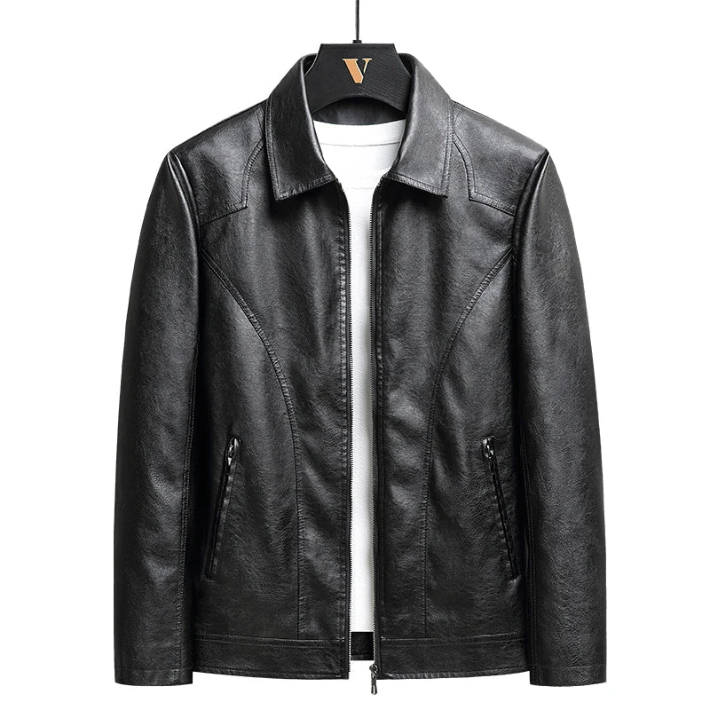 Dorenzo Leather Zip-Up Jacket – Men's Relaxed Fit - Black