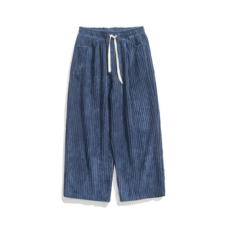 Wide-Leg Corduroy Drawstring Pants for Men