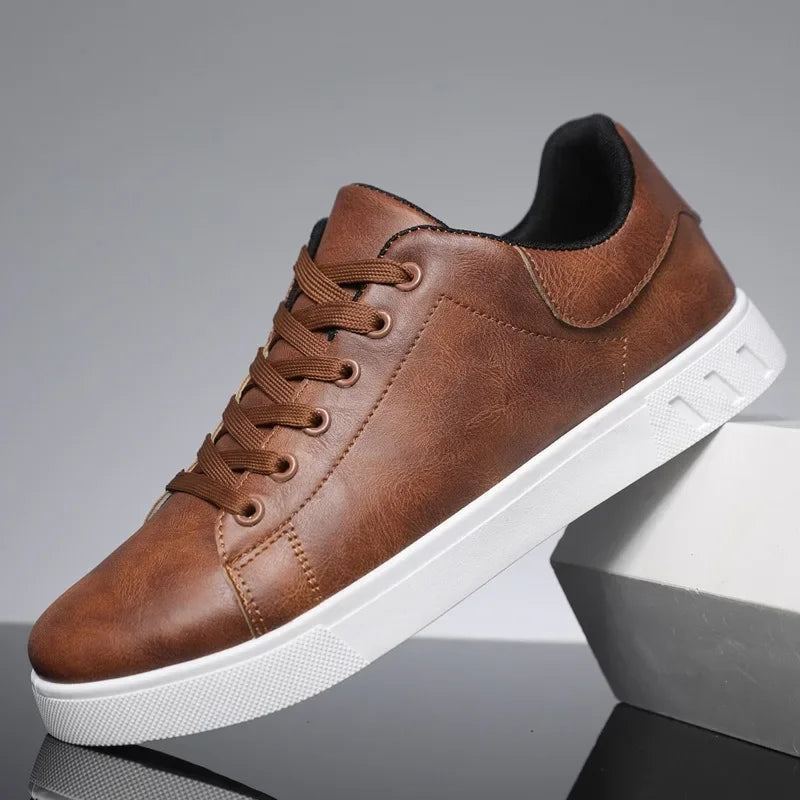 Men's Genuine Leather Low-Top Sneakers - Brown