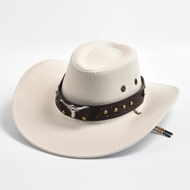 Garrison Suede Western Cowboy Hat with Chin Strap - Ivory