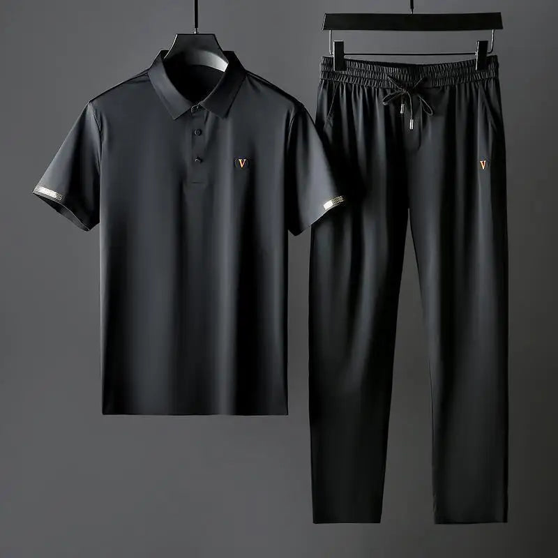 Men's Matching Polo & Pants Set – Relaxed Fit - Black