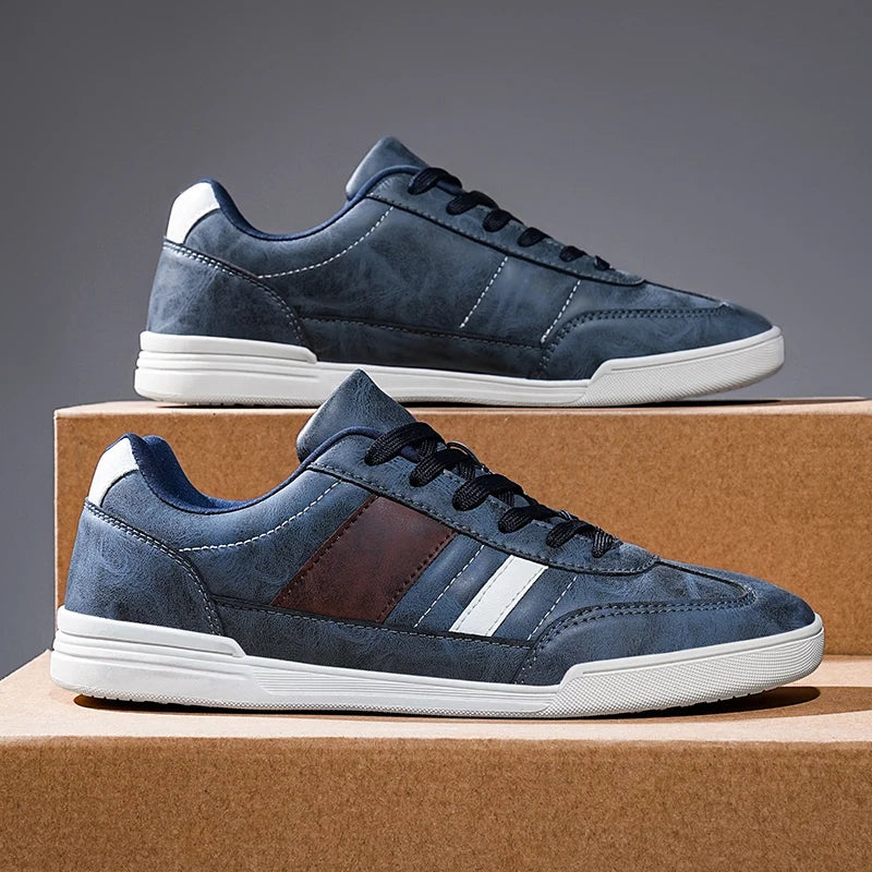 Men's Genuine Leather Low-Top Sneakers - Blue