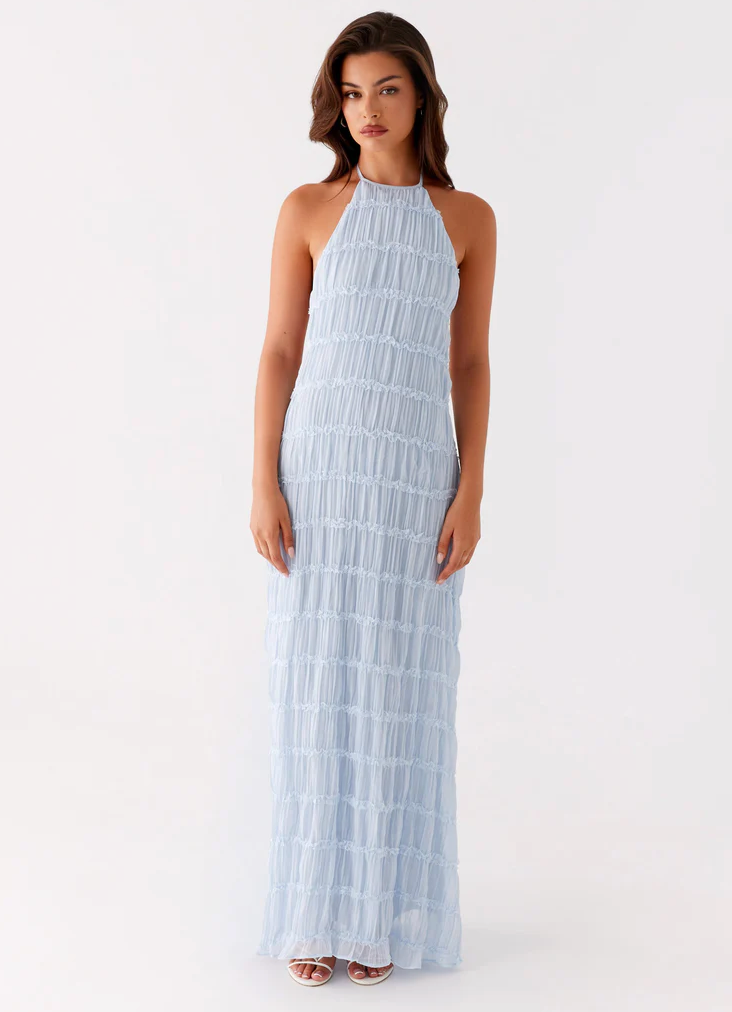 Halter Maxi Dress – Women's Evening Dress - Blue