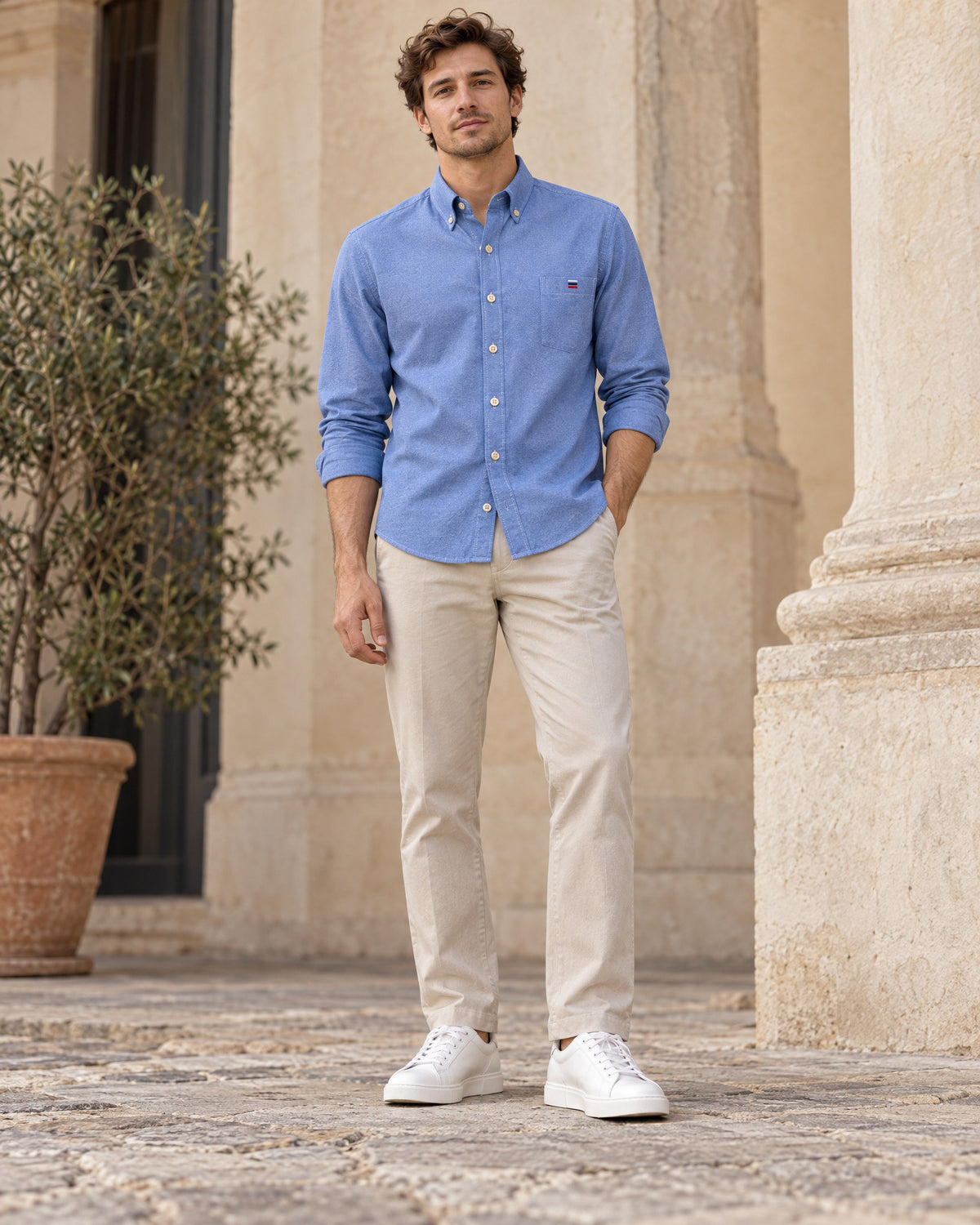 Button-Down Oxford Cotton Dress Shirt for Men – on-model photo